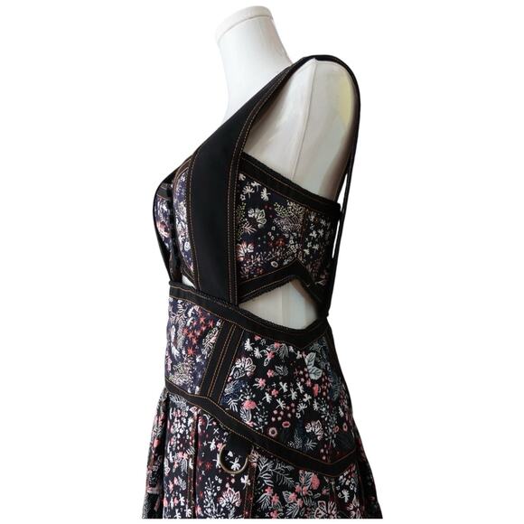 Self Portrait Black Multi Floral Jacquard Mini Dress Cutout Fit & Flare Size 6 - Picture 12 of 15